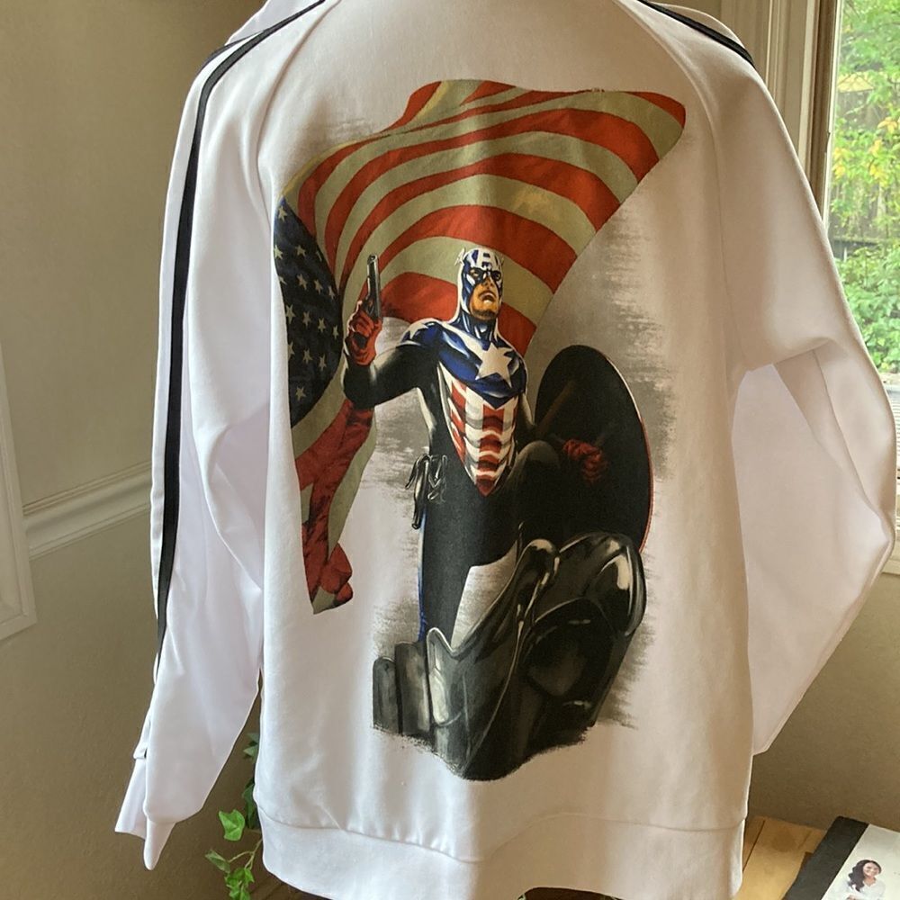 Men’s Captain America Marvel Track Jacket in White, Awesome Back Graphics